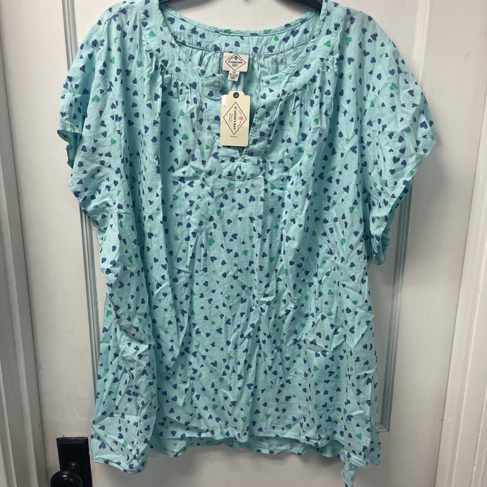 St. John's Bay, Women's Blue Blouse, Size=4X, Short Sleeve Hearts